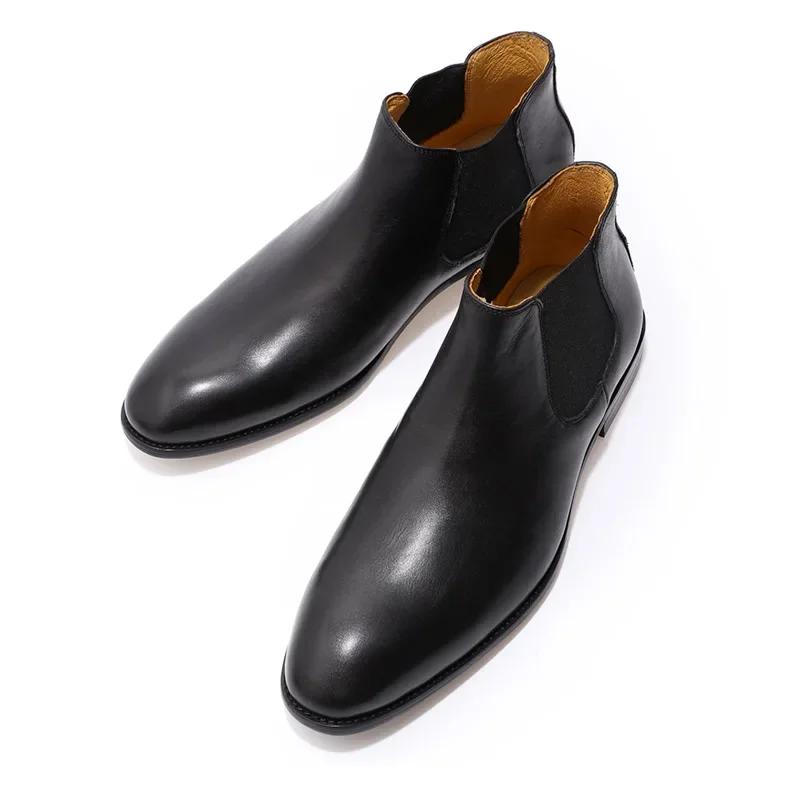 Fashion FELIX CHU Men's High Top Chelsea Boots Autumn Winter Genuine Leather Ankle Boots Brown Luxury Dress Shoes Basic Male Footwear