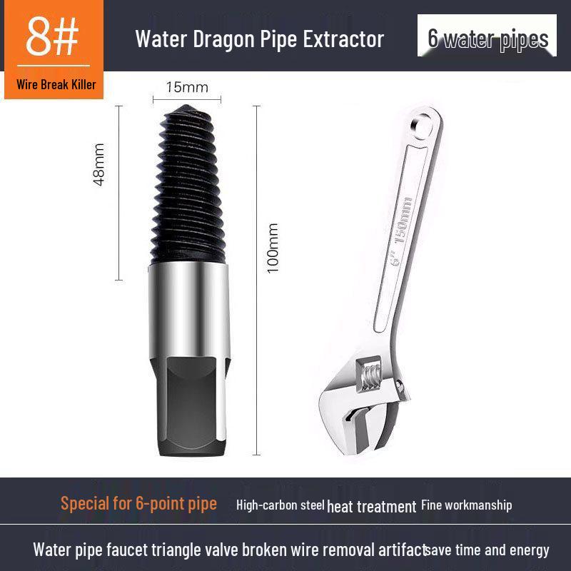 Double-Headed Screw and Broken Pipe Extractor with Four-Point and Six-Point Reverse Threads