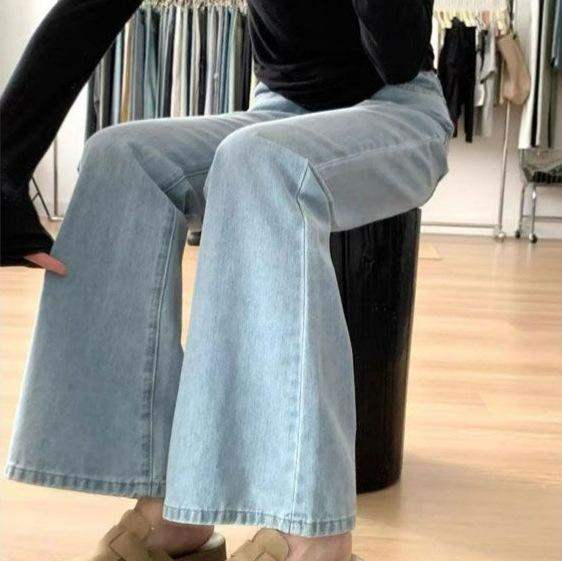 Bequeme Hellblaue Schlaghose Damen Frühling Sommer Hohe Taille Birnenförmige Figur Skinny Drapierend Micro Flare Hose Lange Jeans