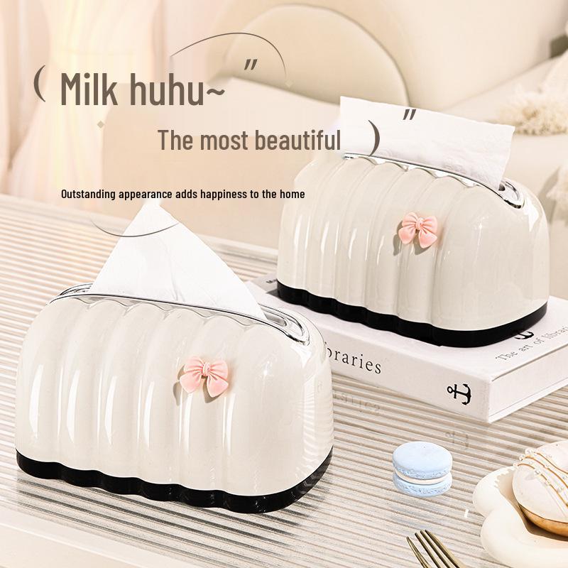 Cute Bow Cream Style Tissue Box for Desktop, Bathroom, Living Room, and Bedroom