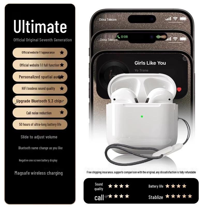 2025 Huaqiangbei 7th Gen Wireless Bluetooth Headphones: Noise-Cancelling, Original High-Quality Sound, Semi-In-Ear.
