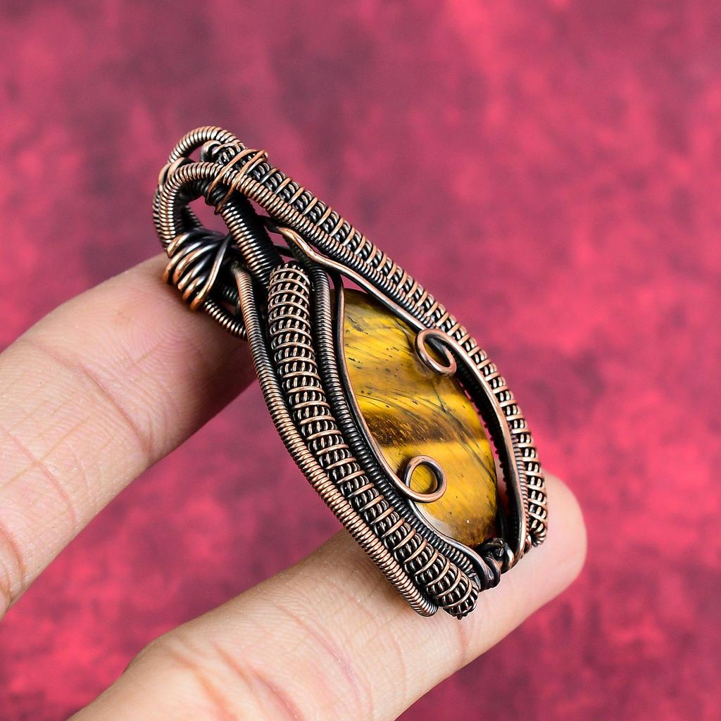 Tiger's Eye Gemstone Pendant Copper Wire Wrapped Pendant Handmade Pendant Healing Stone Pendant Copper Wire Wrapped Jewelry Gifts for Friend