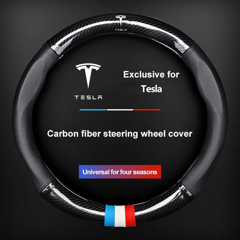 Center Hub Cap Car Steering Wheel Cover Breathable Anti Slip PU Leather Steering Cover for Tesla Model 3 2021 S X Y TM3 TMX TMS