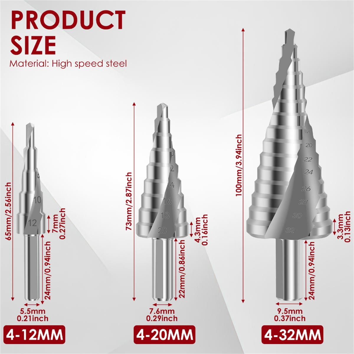 

HSS Titanium Step Drill Bit High Speed Stepped Drill Set Saw Drill Tools Conical Stage Drill For Metal Wood 4-12 4-20 4-32mm