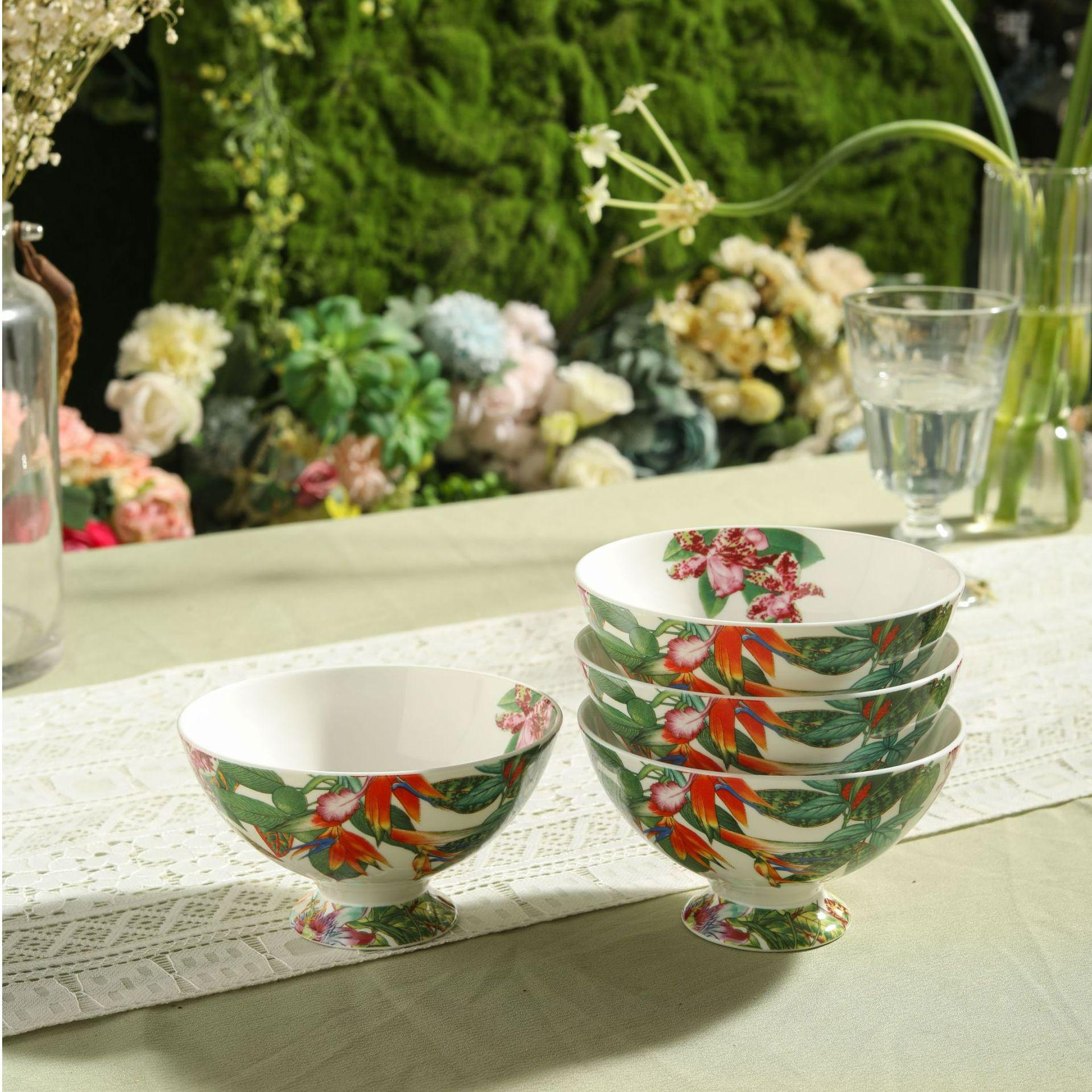 Jungle 2-Piece Ceramic Soup & Salad Bowl Set - High-End Hotel Bone China Tableware