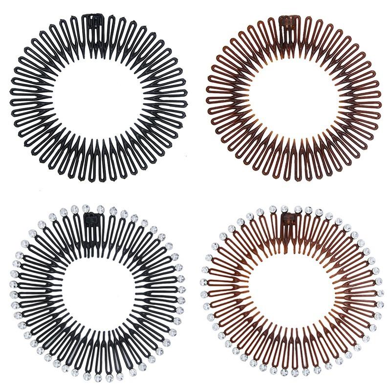 2 Stück Strass Kunststoff Vollkreis Dehnbar Diamant Flexibel Kammzähne Stirnband Haarband Clip Gesichtswaschung Fixiert Haarzubehör