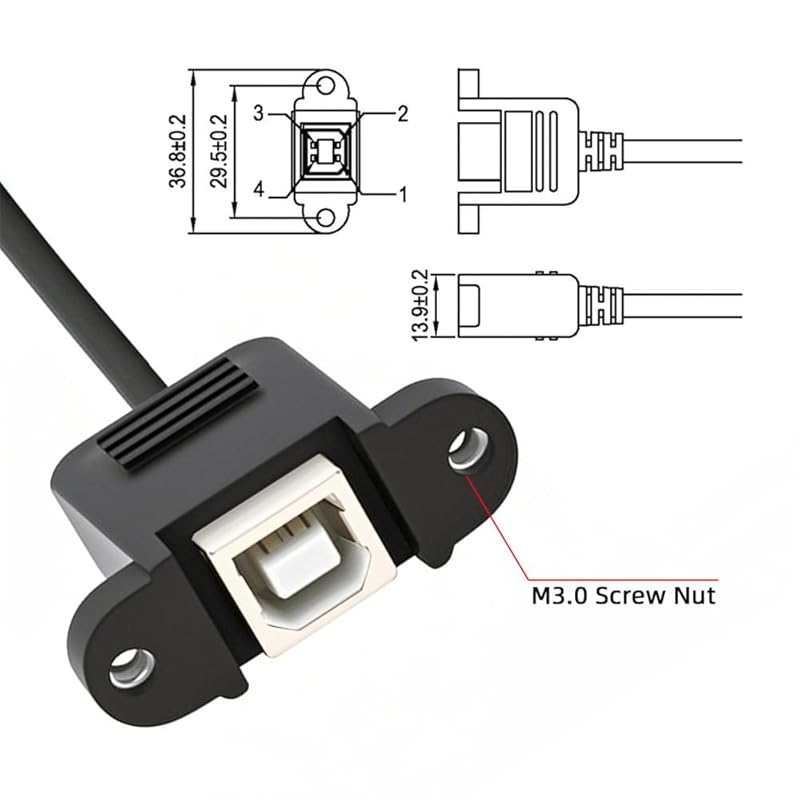 Cablecc USB 2.0 9 pin 10 pin motherboard Header to USB standard type B female extension cable with nut for panel mounting