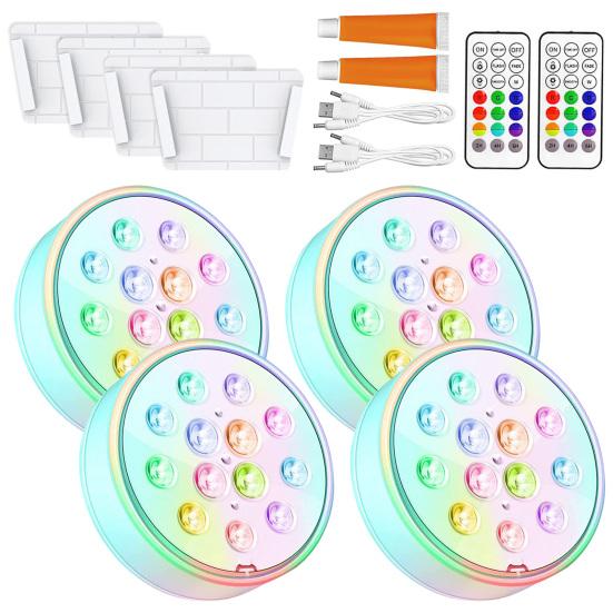 LED Poollichter Set mit Timerfunktion Fernbedienung IP68 Wasserdicht 16 Farben 3 Modi Wiederaufladbare Unterwasser-Poollichter
