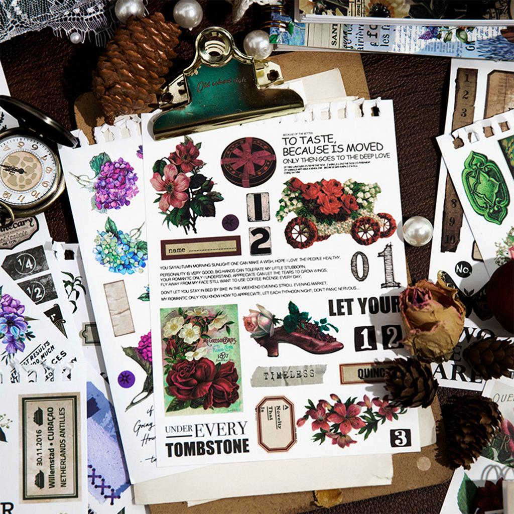 50 stk Vintage Materiale Klistremerker Lifebook Serien Washi Fullfarget Retro Klistremerke for Håndbok