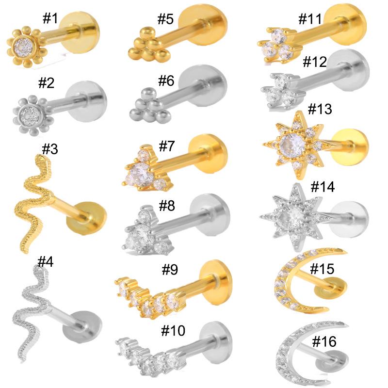 S925 Sterling Silver New Version Puncture Internal Thread Flat Head Body Auricle Puncture Earbone Stud Earring Stud Earring