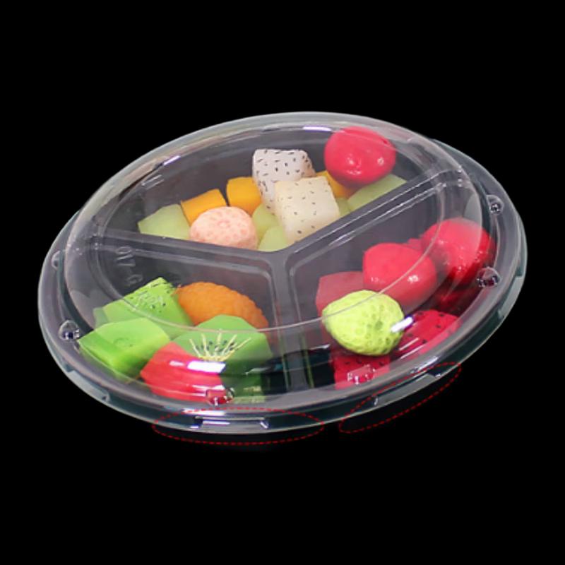 Disposable Divided Plastic Fruit Container with Lid