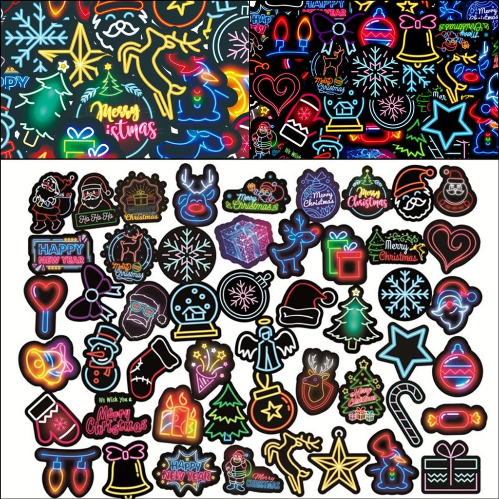 50Pcs/100Pcs Merry Christmas . Neon Color Style Stickers DIY Fashion Waterproof Doodle Decals Stickers