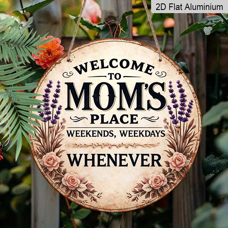 2D Flat - 1pc Round Aluminum Hanging Sign, Vintage Plaque about "Welcome to Mom'S Exclusive Space", Warm Family Gathering Decorative Sign, Suitable