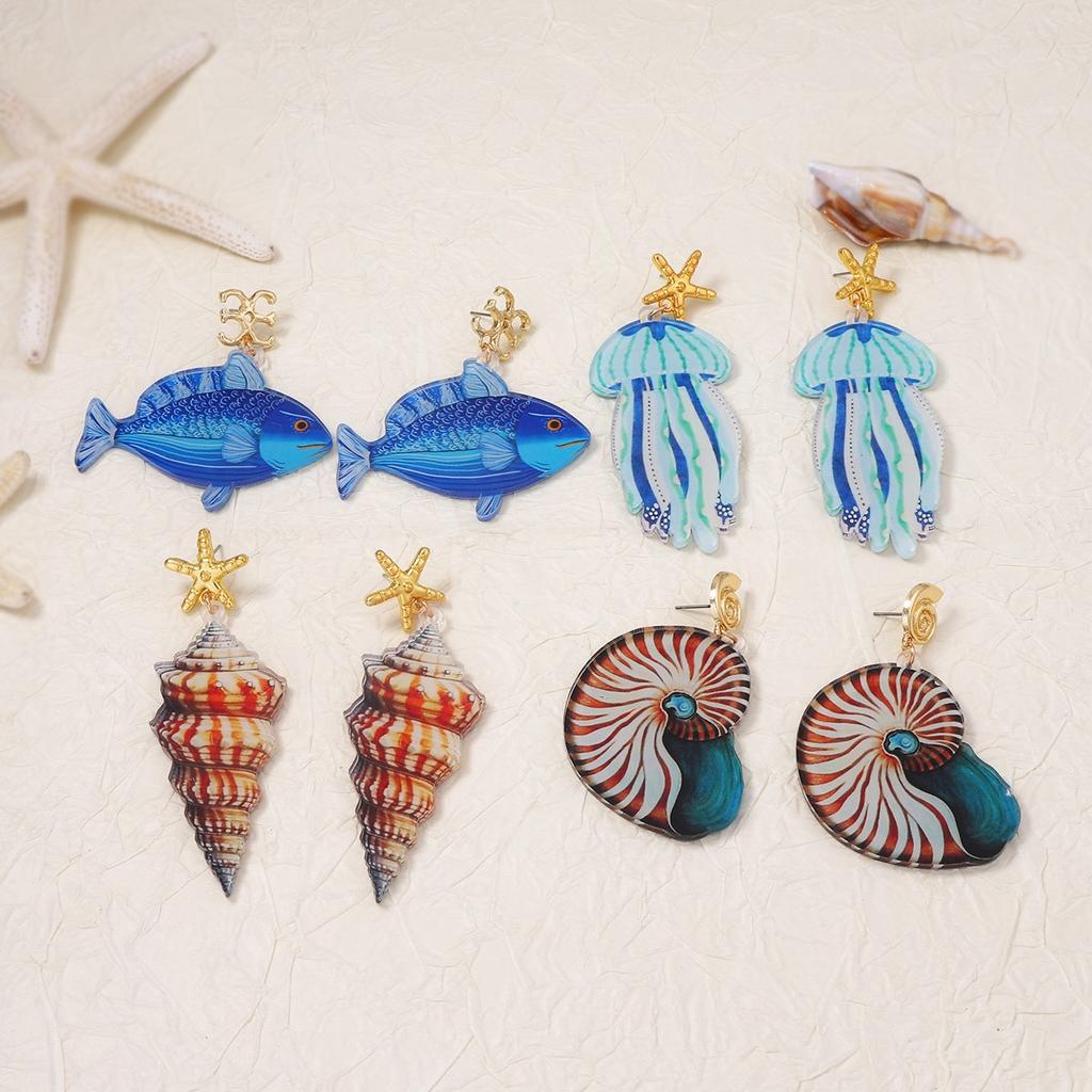 DIGADAGU Alloy Resin Marine Animal Dangle Earrings New Minimalist Statement Earrings Women Jewelry Accessories