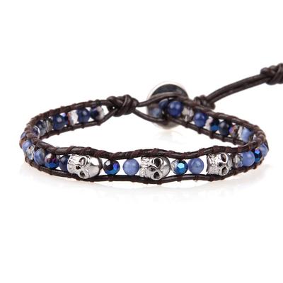 KELITCH Silver Skull Glamorous Bangle Crystal Charm Wrap Leather Bracelet