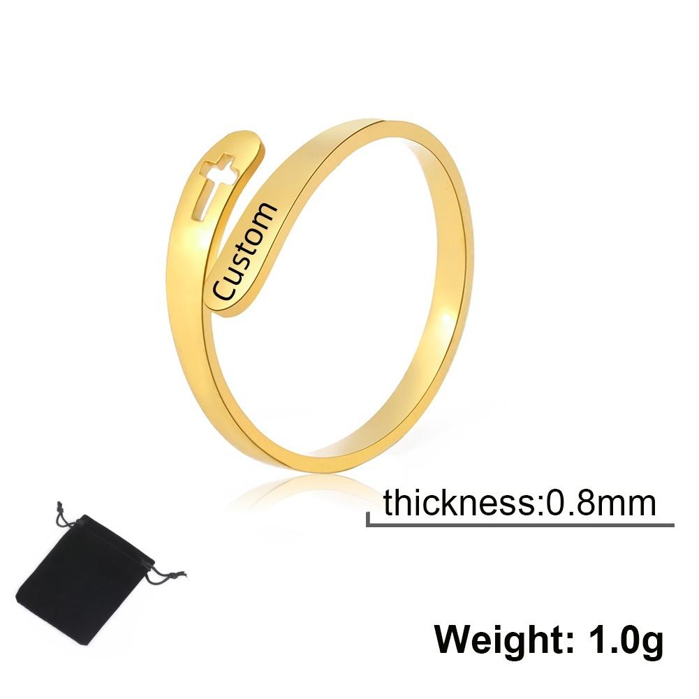 Name Date Hollow Cross Open Ring Stainless Steel  Carving Name Couple Cross Ring Valentine'S Day Gift