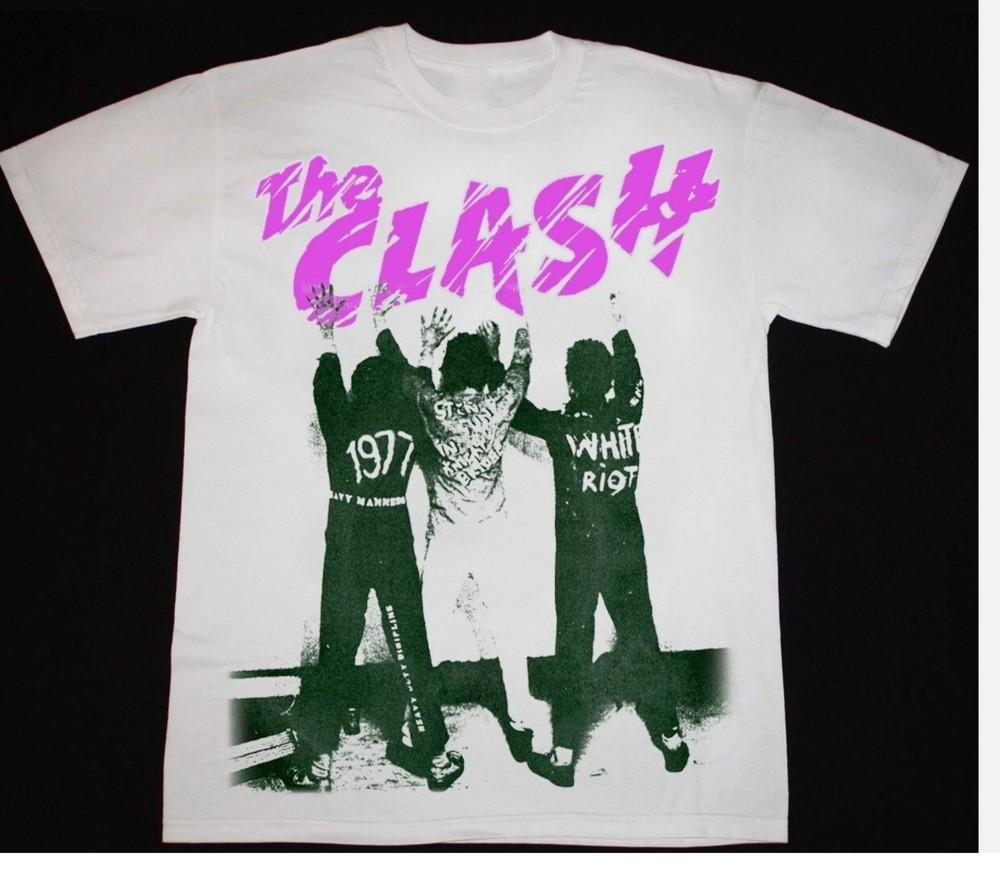 Vtg The Clash Band Cotton White   Unisex T Shirt