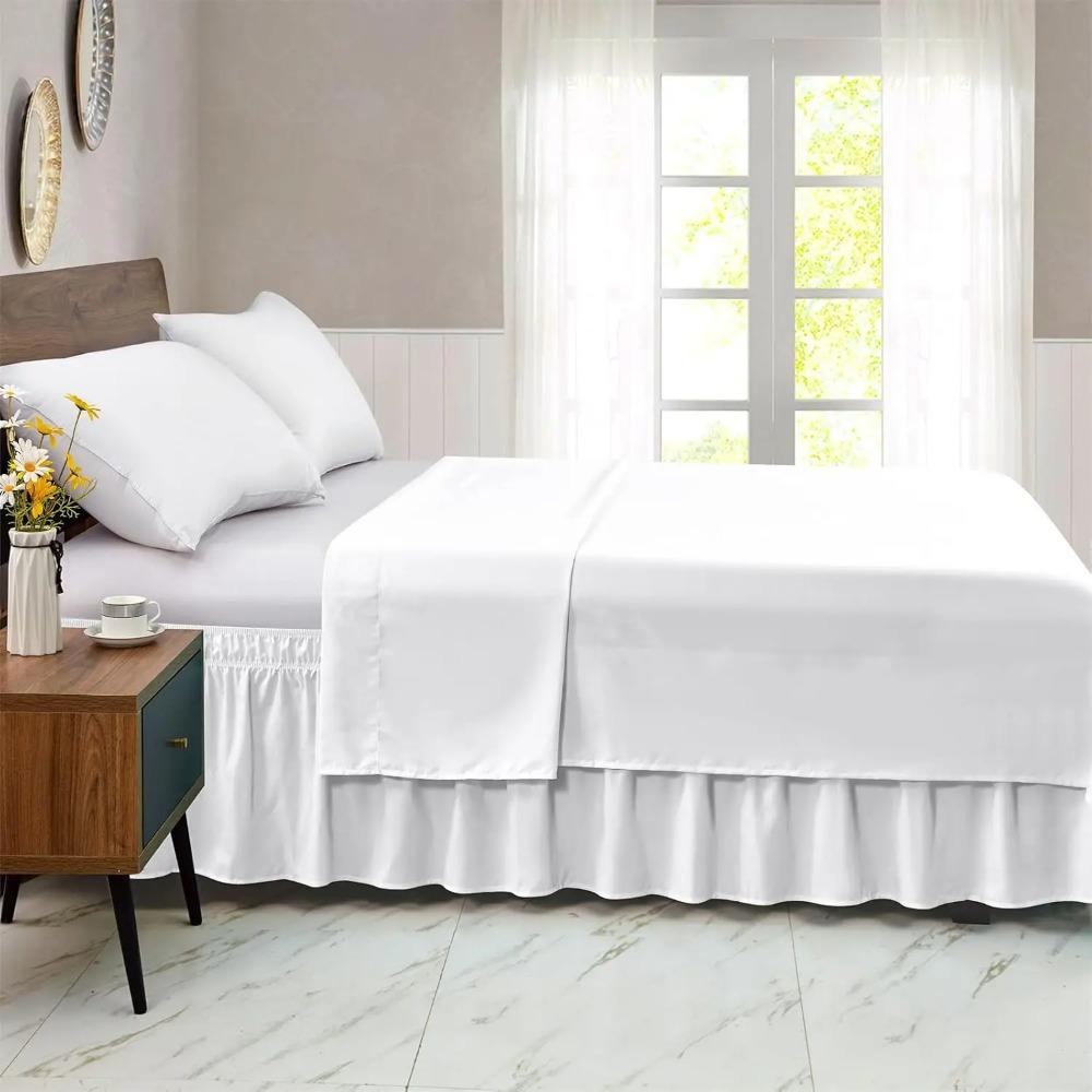 Soft Solid Color Ruffled Bed Skirt Three Sides Elastic Edge Bed Side Skirt Breathable Easy Care Bed Dust Cover Bedding Accessory