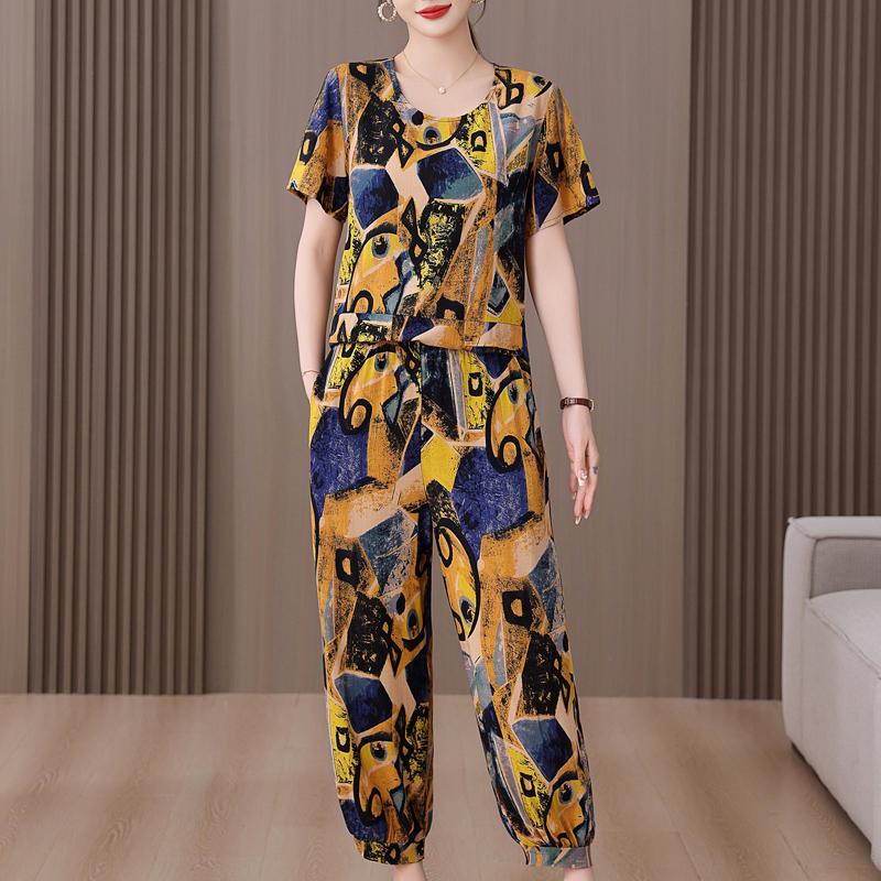 Summer Women's Two Pieces Set Plus Size Elegant Cotton Linen Pant Sets Casual Ladies Clothes