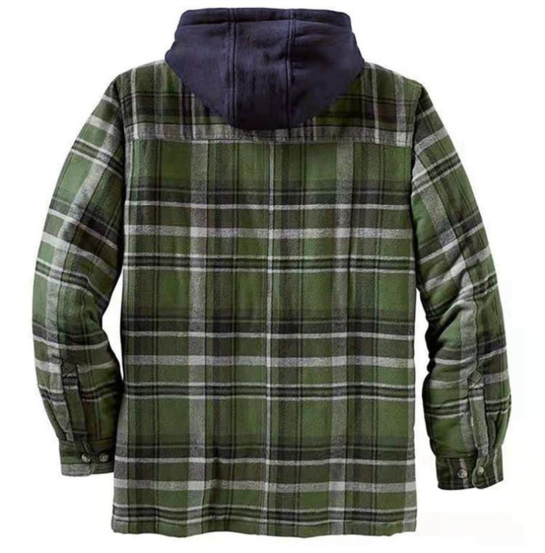 Men's Autumn/Winter Plaid Hooded Cotton Jacket 