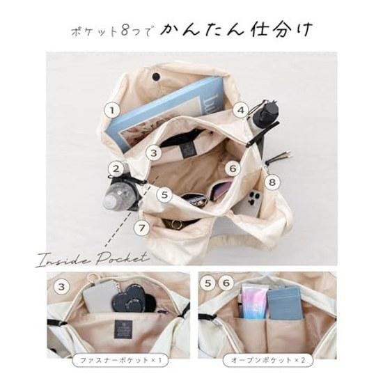 Giselle Tote Bag Large Capacity A4 Lightweight 8 Pocketswaterproof Pocket Equipped Water-repellent Nylon Shoulder Mothers Commuting School Travel