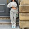 Women's 2 Piece Cropped Tracksuit Set Full Zip Hoodie Drawstring Wide Leg Sweatpants Casual Loungewear