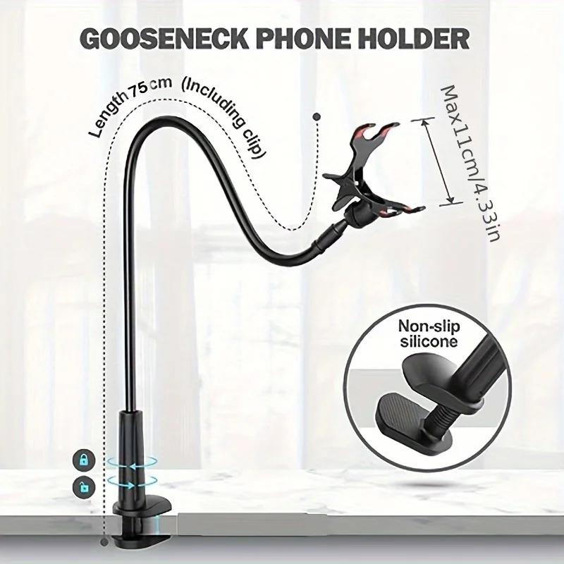 Phone Clip on Stand Holder with Grip Flexible Long Arm Gooseneck Lazy Bracket Mount Clamp for IPhone 15 Pro Max Accessories New