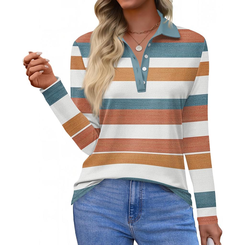 Women's Fashion Casual Lapel Short Long Sleeve Print Shirt Women's Button Up Tops