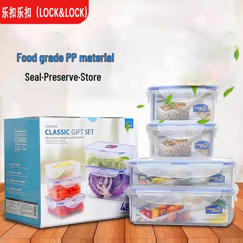 LOCK&LOCK 4-Piece Rectangular Plastic Food Storage Container Set