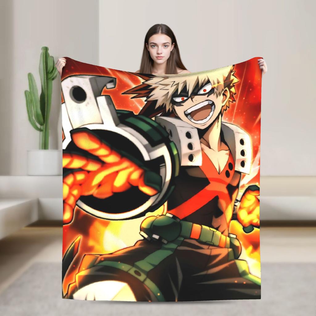 Katsuki Bakugo Anime  Blanket  Warm Soft Funny Plush Bedding Throws For Home Decor Travel Office Flannel Bedspread Bed Cover