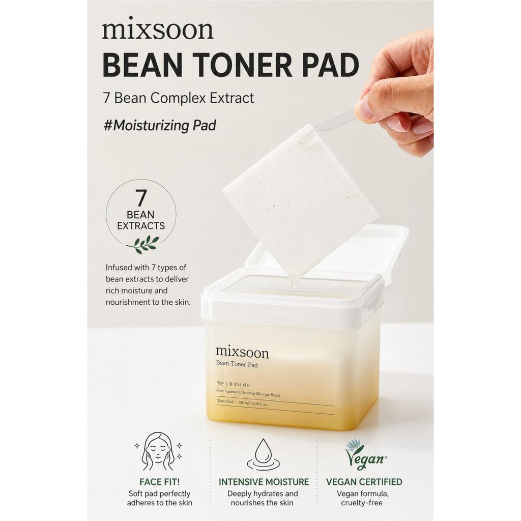 mixsoon Bean Toner Pad 180ml / 70 Pads – 7 Bean Extract Moisturizing & Gentle Exfoliating Toner Pads