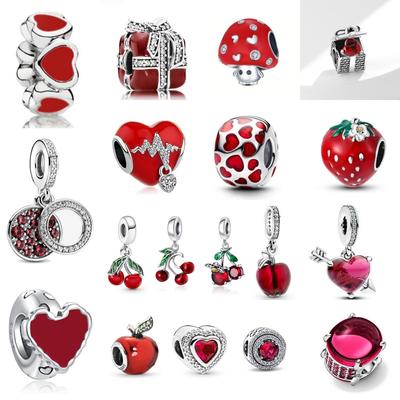 Valentine'S Day Red Christmas Apple Gift Lipstick Cherry Hanging Copper Jewelry, Fit Original Bracelets Women'S Jewelry