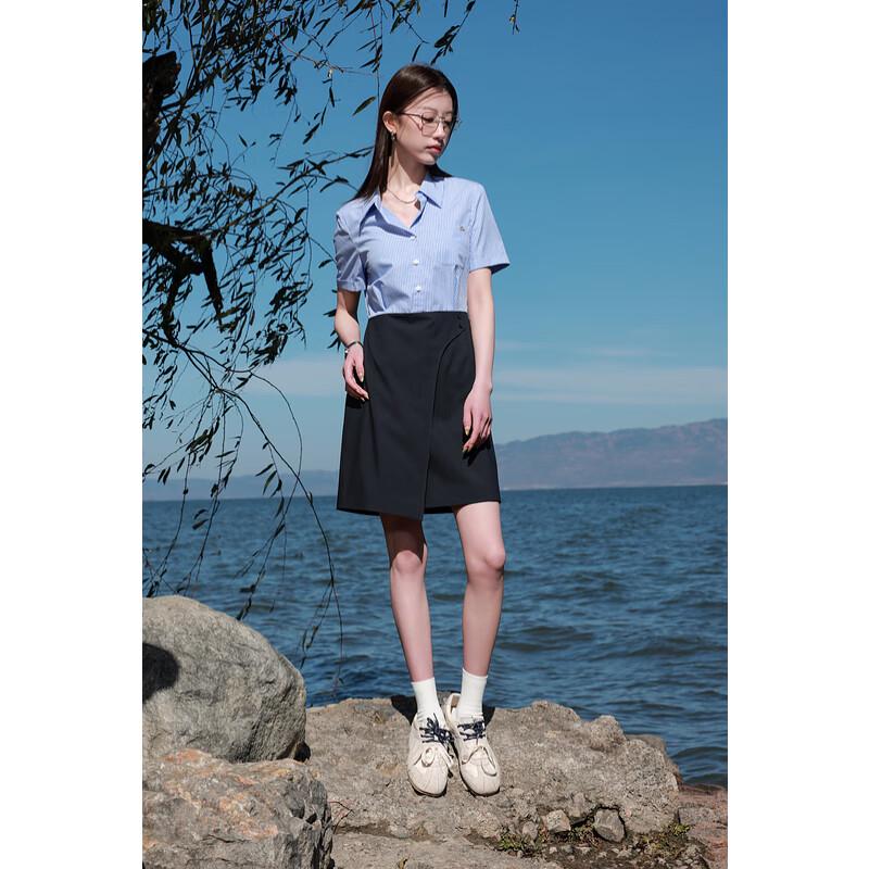 

Sancai Women s Plus Size Striped Faux Two-Piece Short Sleeve Dress 3XL