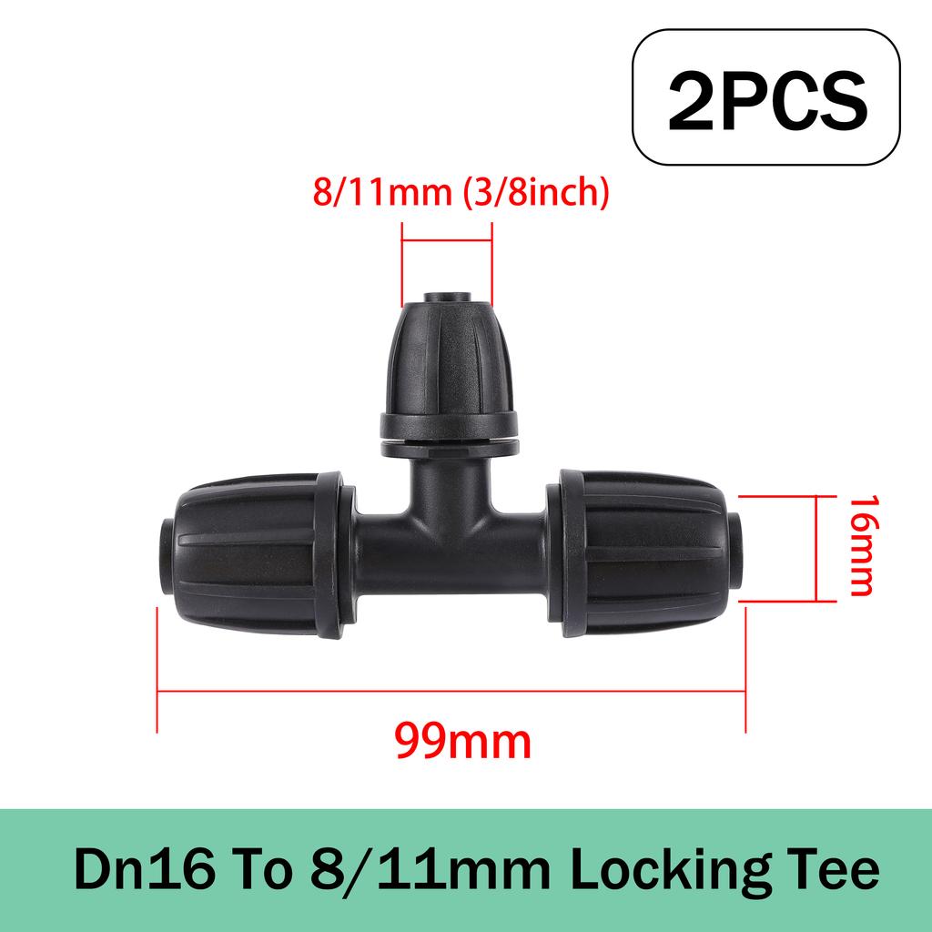 2pcs 3/4 Inch Faucet Adapter 8/11mm Locking Barb 3 Way T-Type Drip Hose Connection Fitting for Irrigation Spray Cooling System