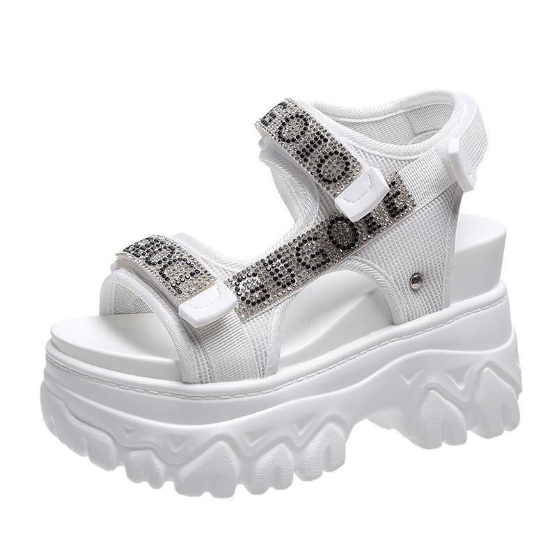 Korean Style Rhinestone Platform Velcro Sandals - 2024 Summer Collection