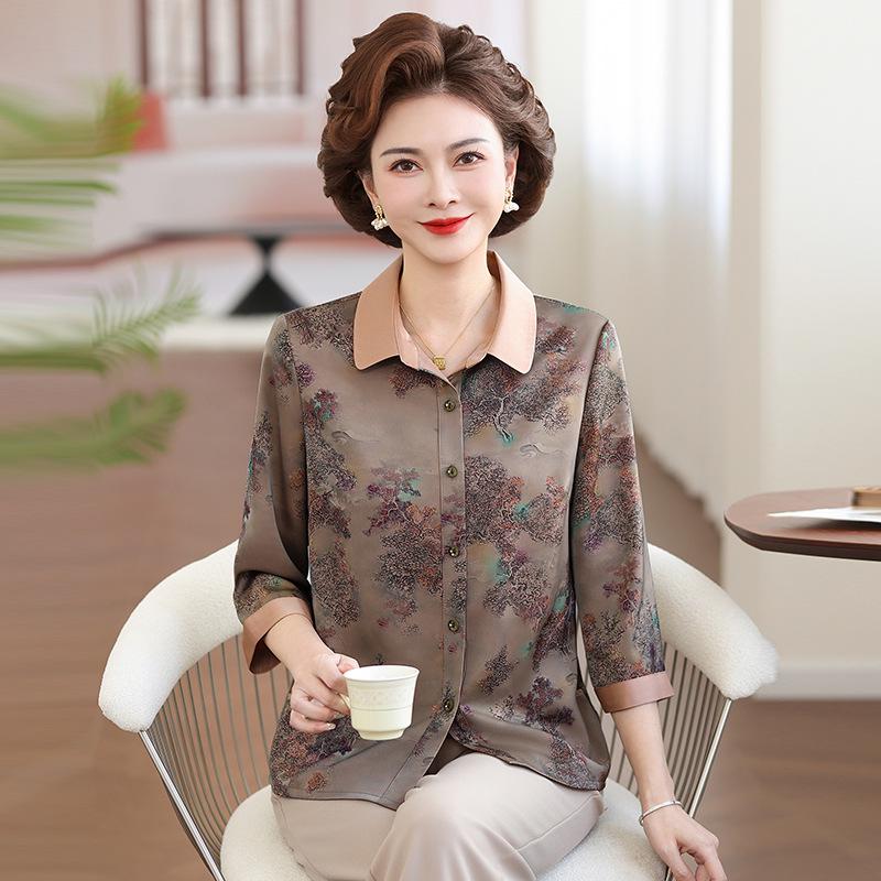 2026 Stylish Spring/Summer Seven-Sleeve Printed Shirt for Middle-Aged and Elderly Women