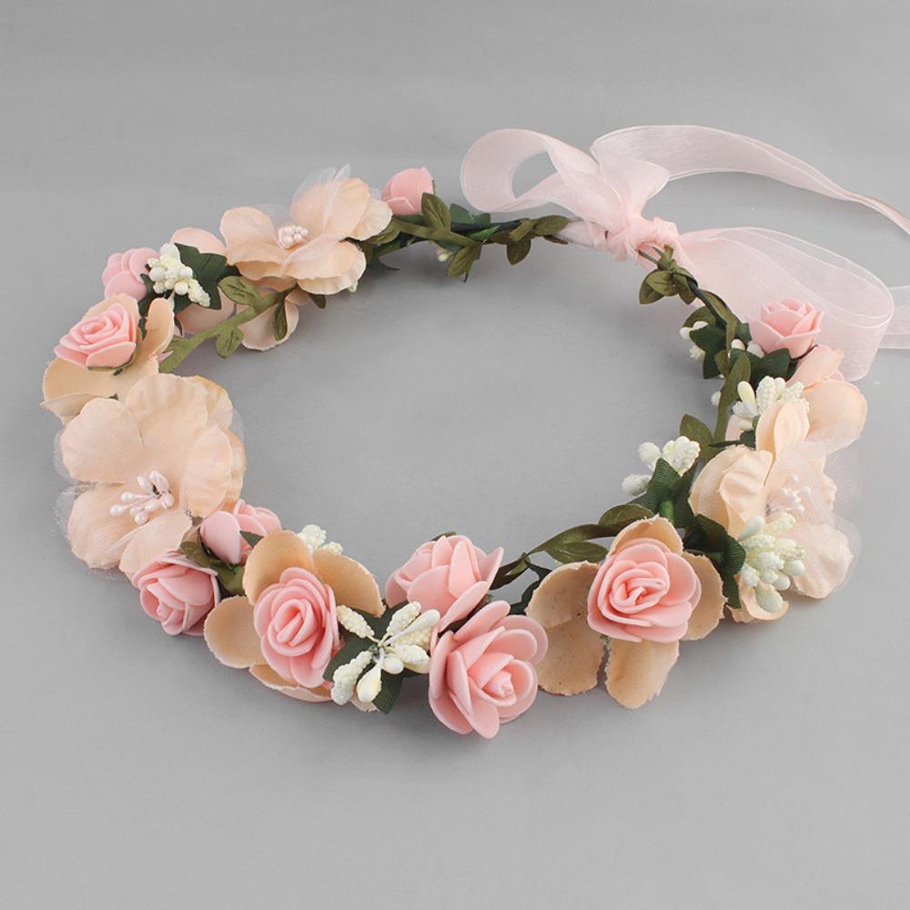 Sweet Seaside Jewelry Simulated Flower Wreath Handmade Lace Strap Bridal Wedding Headdress Headpieces Headwear Wreath