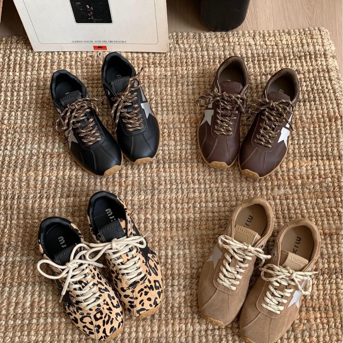 

2025 осень и зима новая круглая голова шнуровка леопардовый принт спорт и отдых папины кроссовки альпинизм бег женская одинарная обувь 39 чёрный