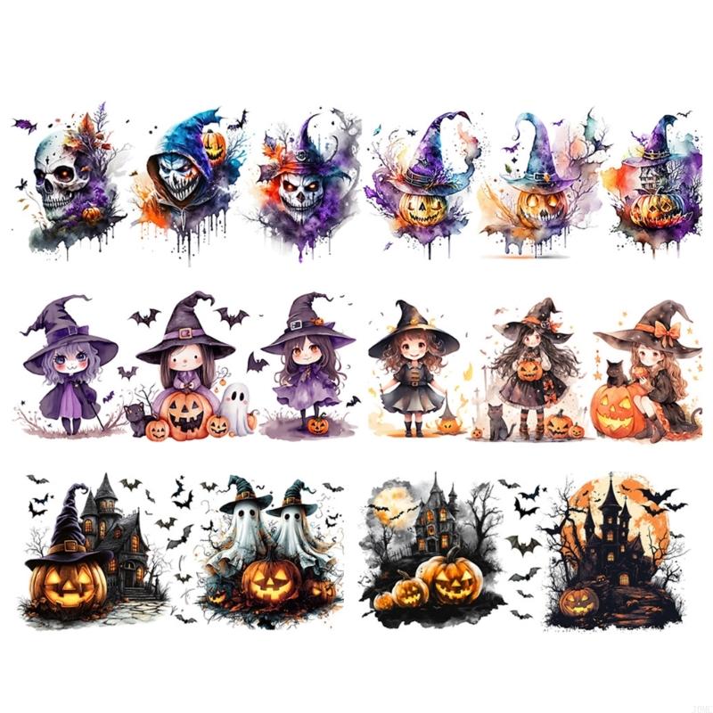 Halloween Themed 16Oz Glass Cup Transfer Sticker Glasswares Adhesive Decal Set J0MC