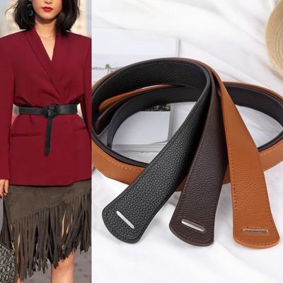 Double-sided Top Layer Cowhide Belt for Women Knotted Versatile Decorative Skirt Strap Leather Belt Waist Tucked Women with Sweater Jacket