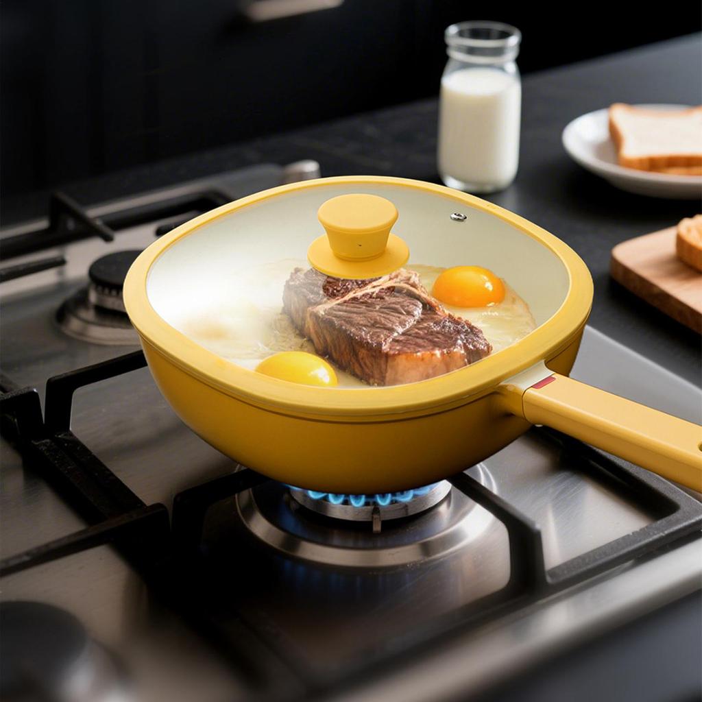 Frying Pan Multifunctional Alloy Skillet With Lid 1.9L Nonstick Frying Pan Skillet For Grilling Home Saute Baking Apartment Meal
