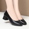 Soft leather work shoes women's thick heel professional black soft sole comfortable and non-slip middle heel