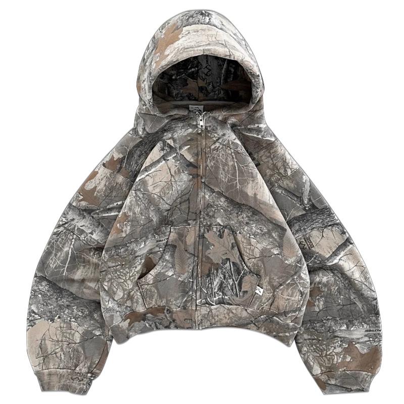 Cross American Leaf Camo Retro Zip-Up Street Hoodie
