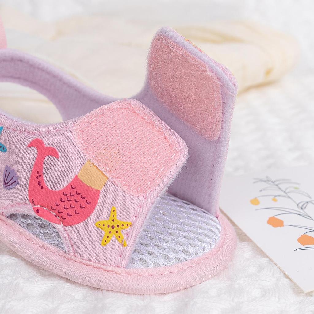 Breathable Cartoon Open-Toe Baby Walking Sandals with Velcro and Soft Sole