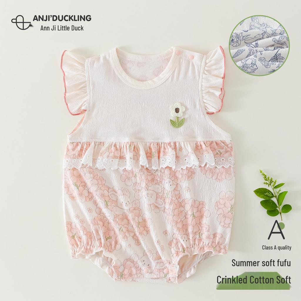 Sommer Baumwoll-Strampler für Neugeborene: Ärmelloser Baby-Krabbelanzug