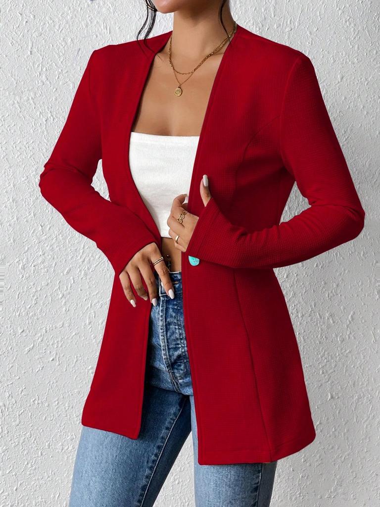 2025 European Autumn/Winter V-neck Single-button Solid Color Long-sleeved Blazer