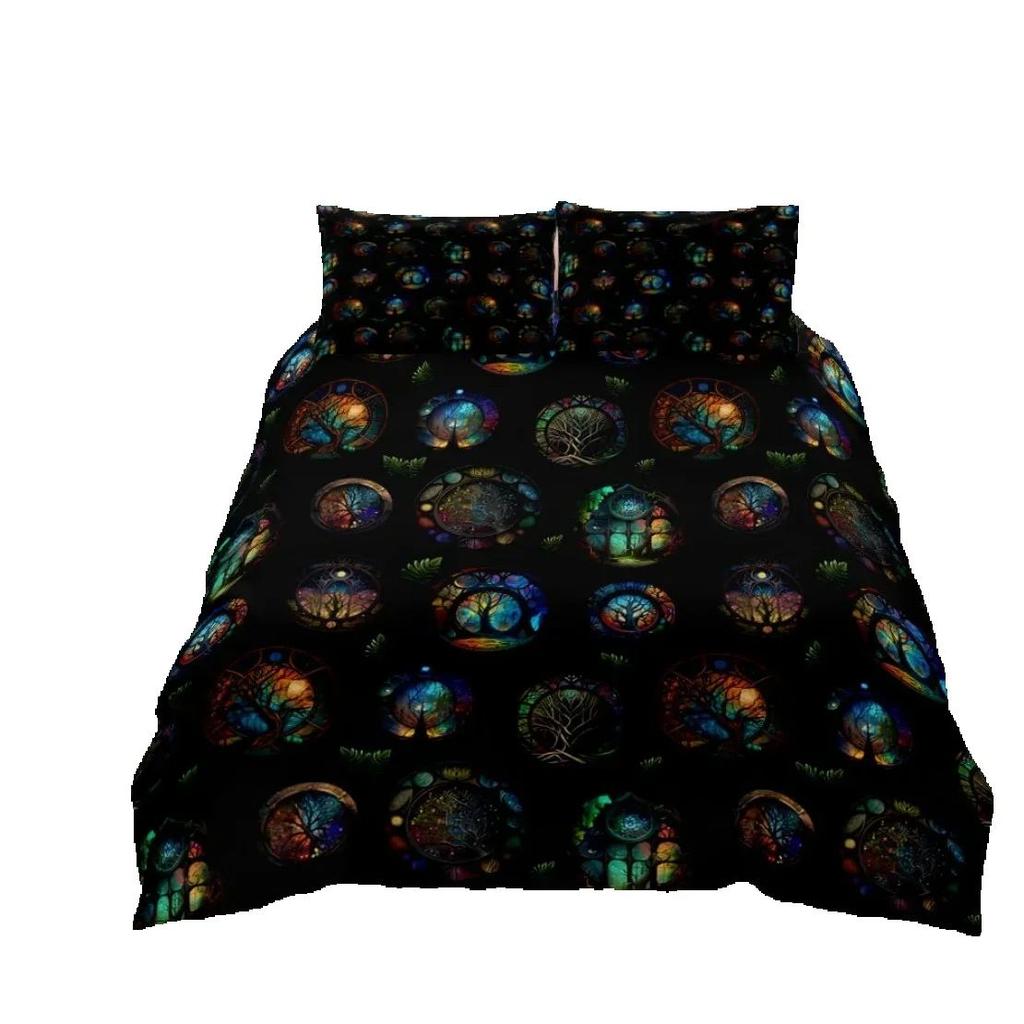 Tree of Life Bedding Set Sun and Moon Duvet Cover Yggdrasil Quilt Cover Decor for Adult Women Galaxy Stars Mandala Tribal Bed Se