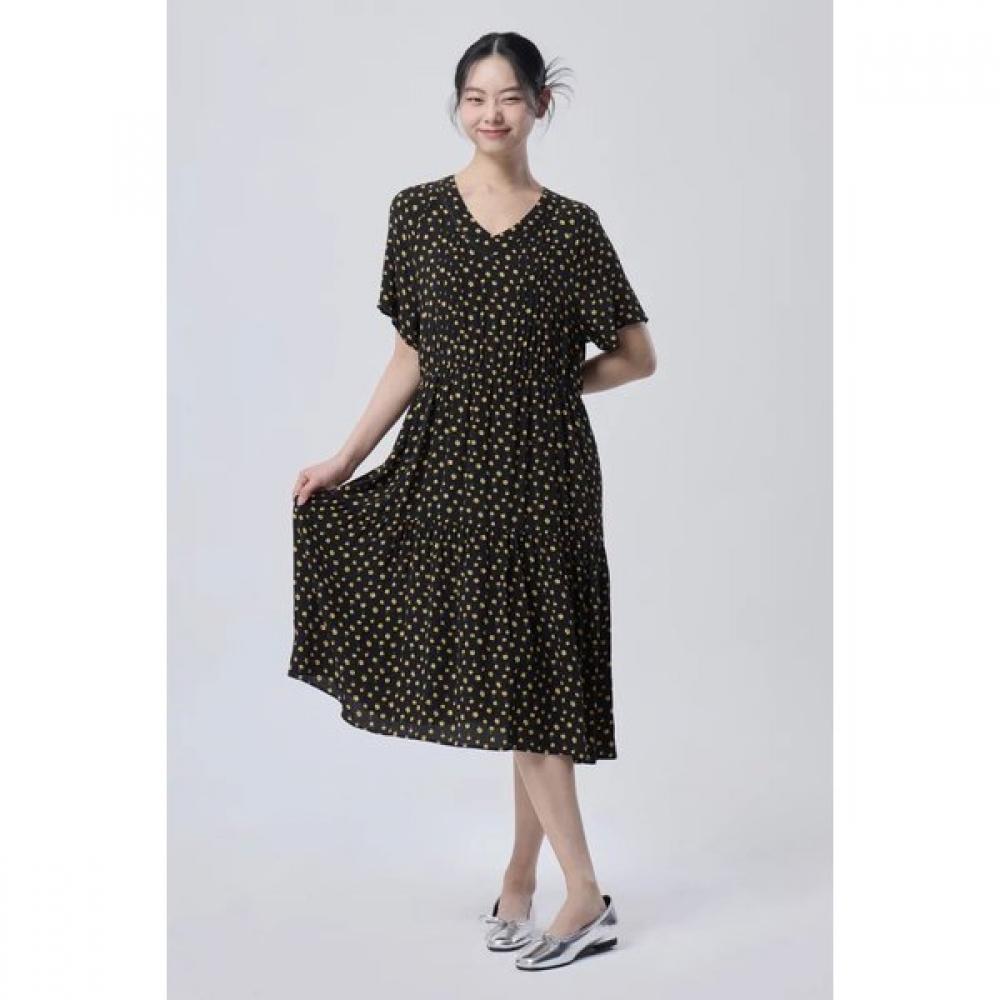 Benetton Women Floral Pintuck V Neck Dress Baope1631