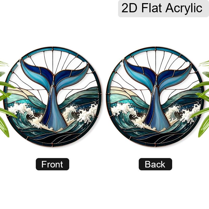 2D Flat Acrylic Ocean Whale Tail Suncatcher, 7.87/11.81in Window Hanging Decor, Home Room Art Ornament, Housewarming Gift