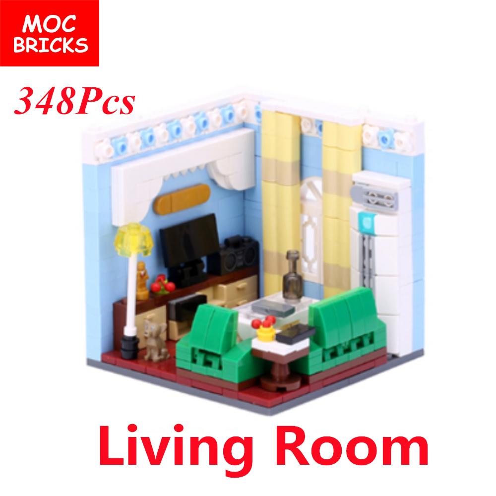 Set MOC Steine Haus Einrichtung Badezimmer Küche City Friends Haus Bauen Lernspielzeug Geschenk